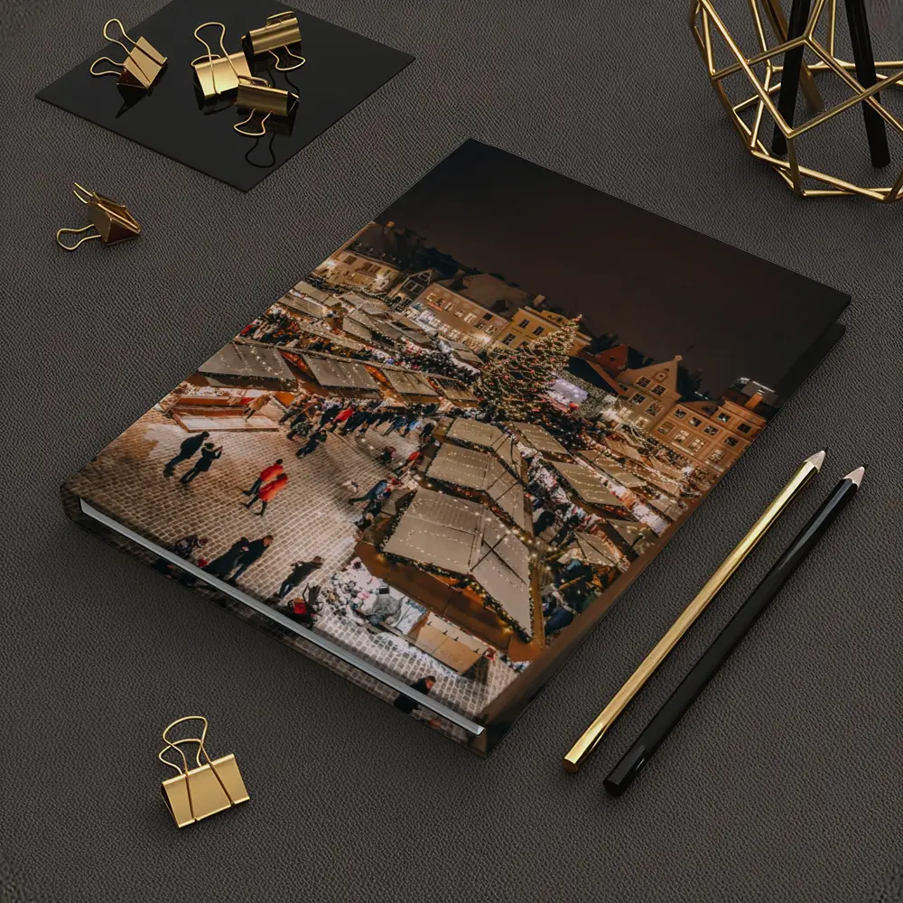 Christmas Market Square Glowing Night Aerial – Notebooks