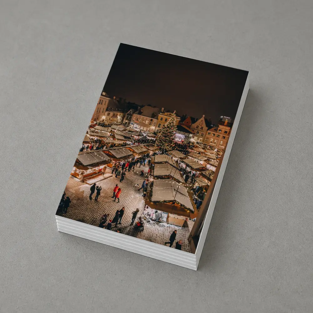 Christmas Market Square Glowing Night Aerial – Postcards