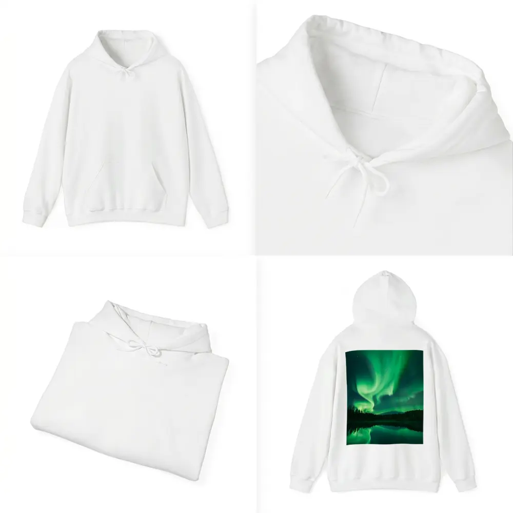 Northern Lights Reflected Over Forest Lake – Hoodies