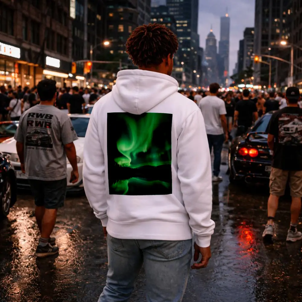 Northern Lights Reflected Over Forest Lake – Hoodies