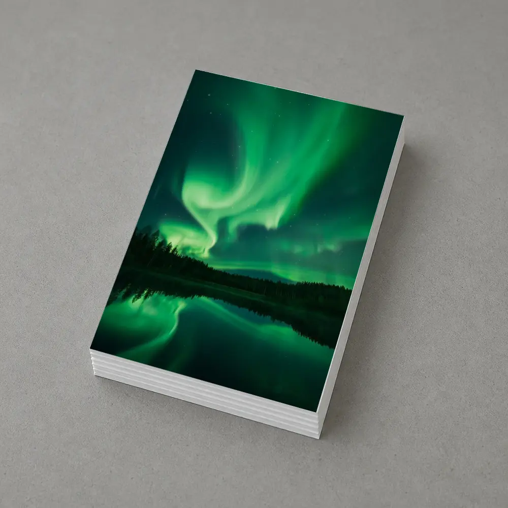 Northern Lights Reflected Over Forest Lake – Postcards