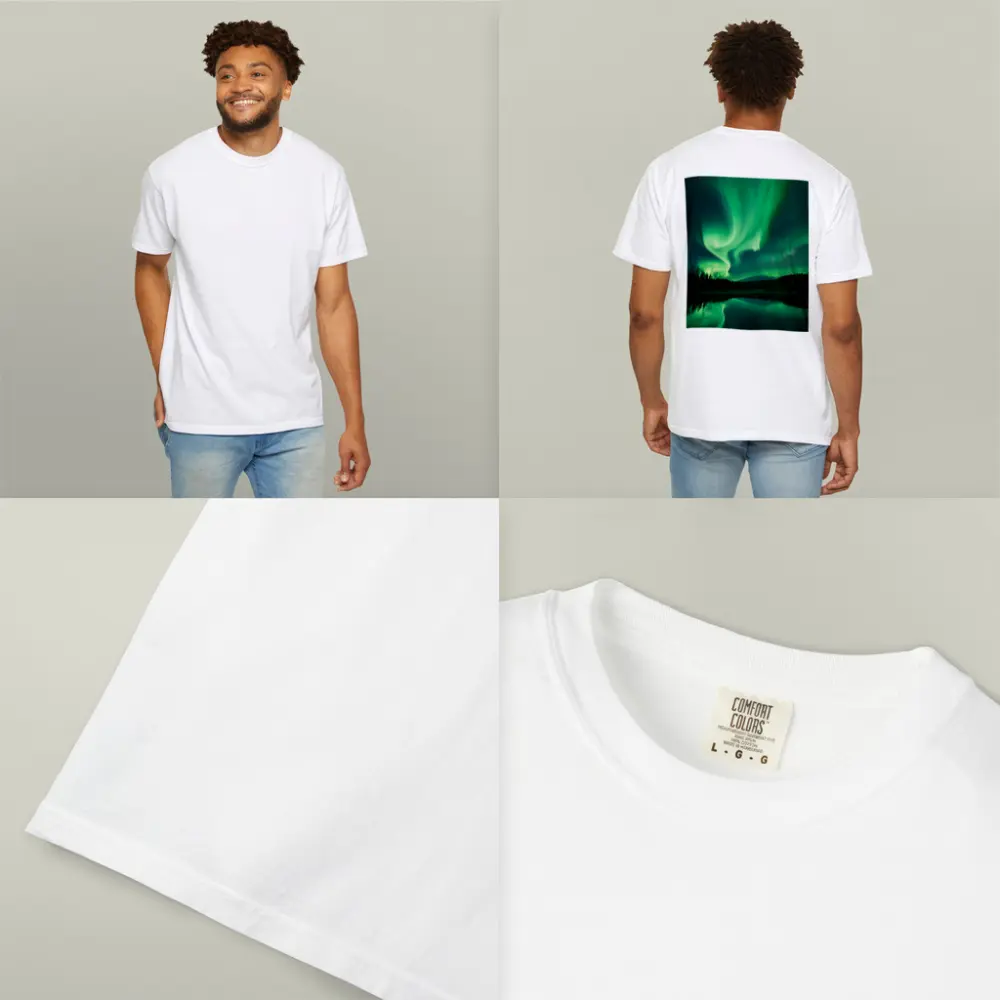 Northern Lights Reflected Over Forest Lake – T-Shirts