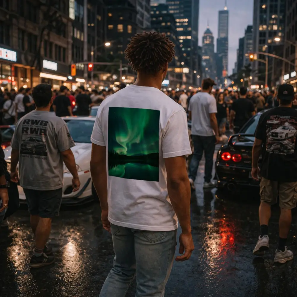 Northern Lights Reflected Over Forest Lake – T-Shirts