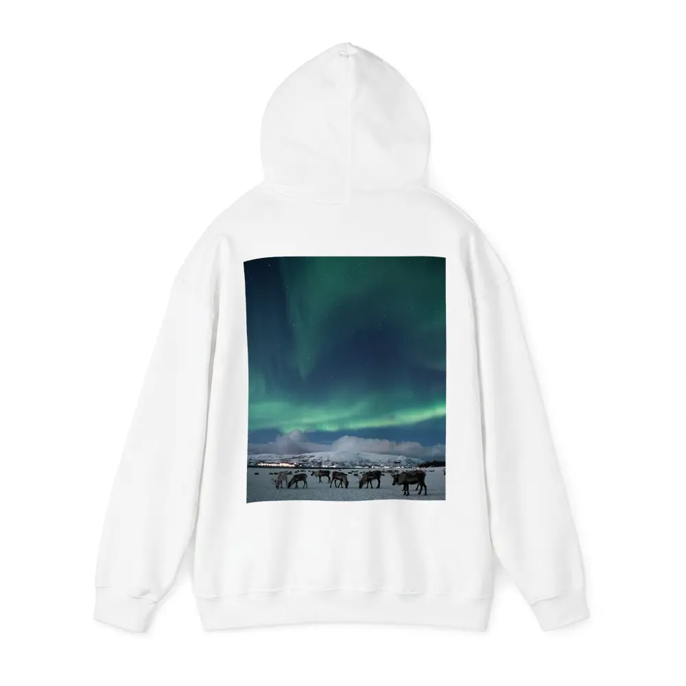 Reindeer Grazing Under Northern Lights Norway – Hoodies