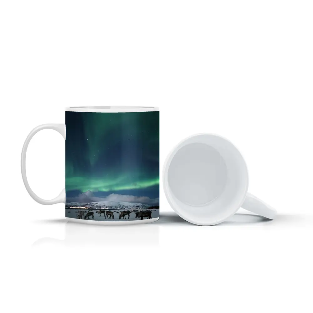 Reindeer Grazing Under Northern Lights Norway – Mugs