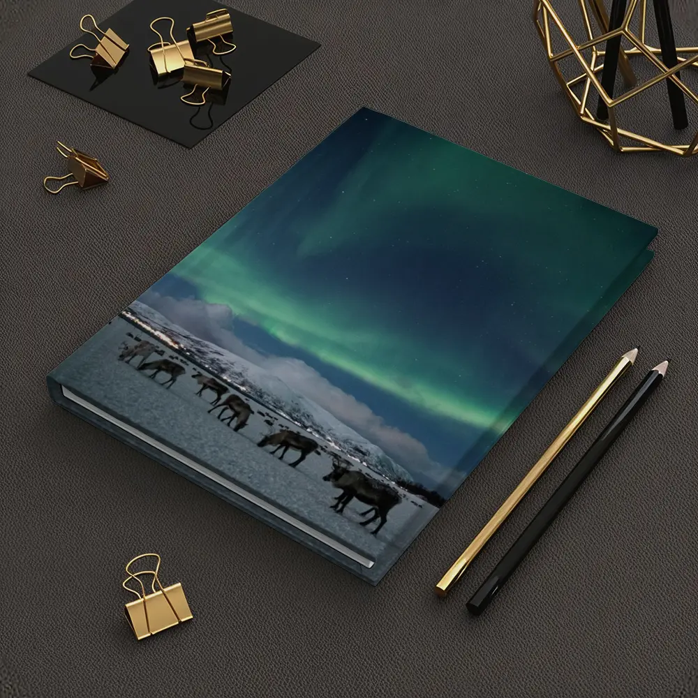 Reindeer Grazing Under Northern Lights Norway – Notebooks