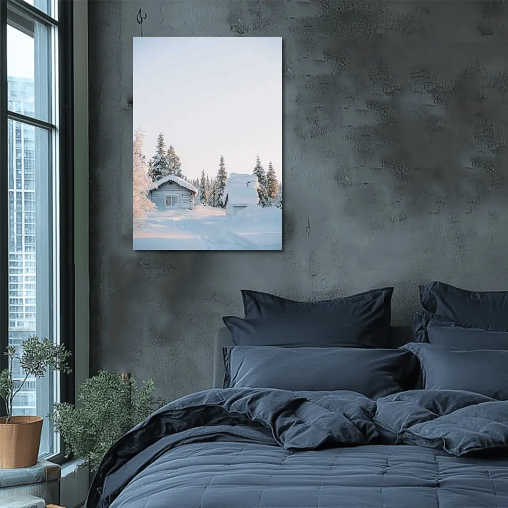 Snow Covered Log Cabin Winter Forest – Wall Art