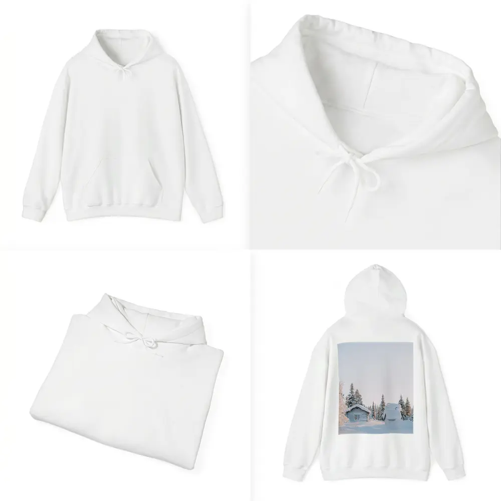 Snow Covered Log Cabin Winter Forest – Hoodies