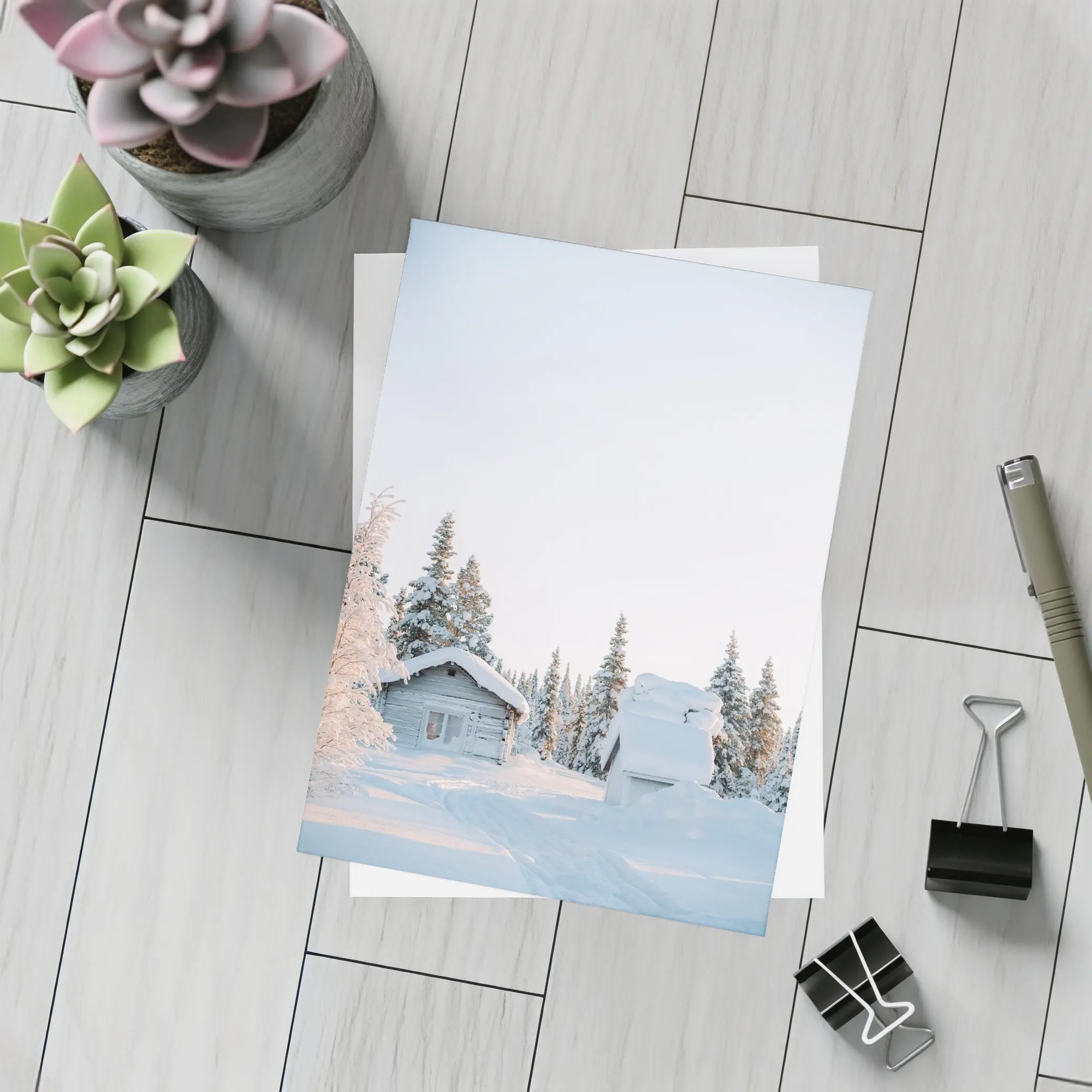 Snow Covered Log Cabin Winter Forest – Postcards