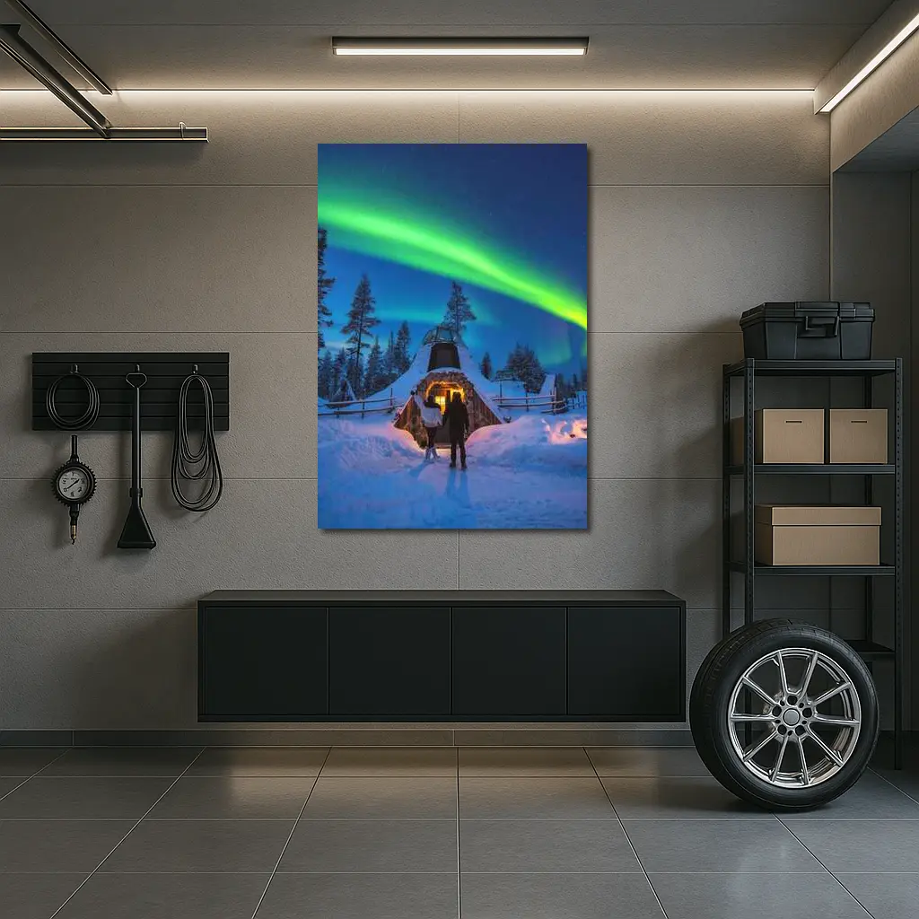 Couple Northern Lights Aurora Winter Forest – Wall Art