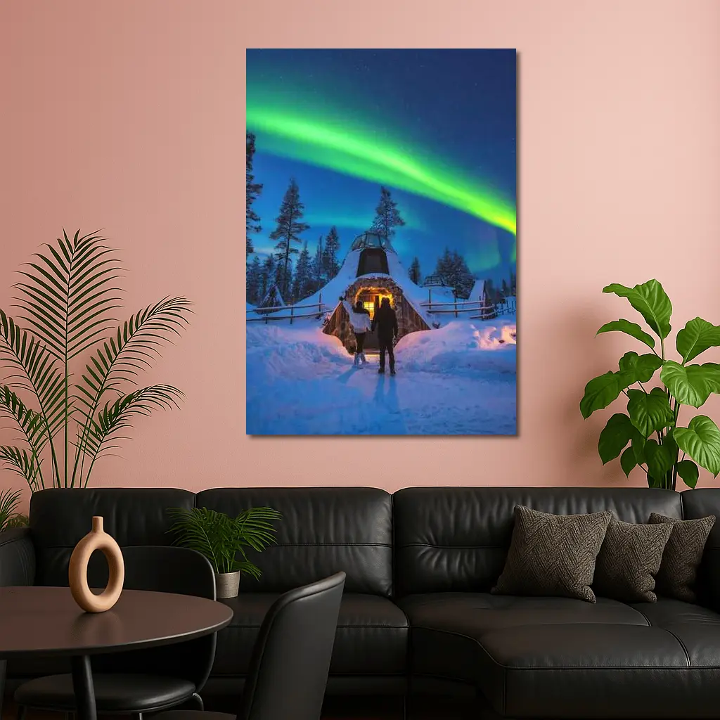 Couple Northern Lights Aurora Winter Forest – Wall Art