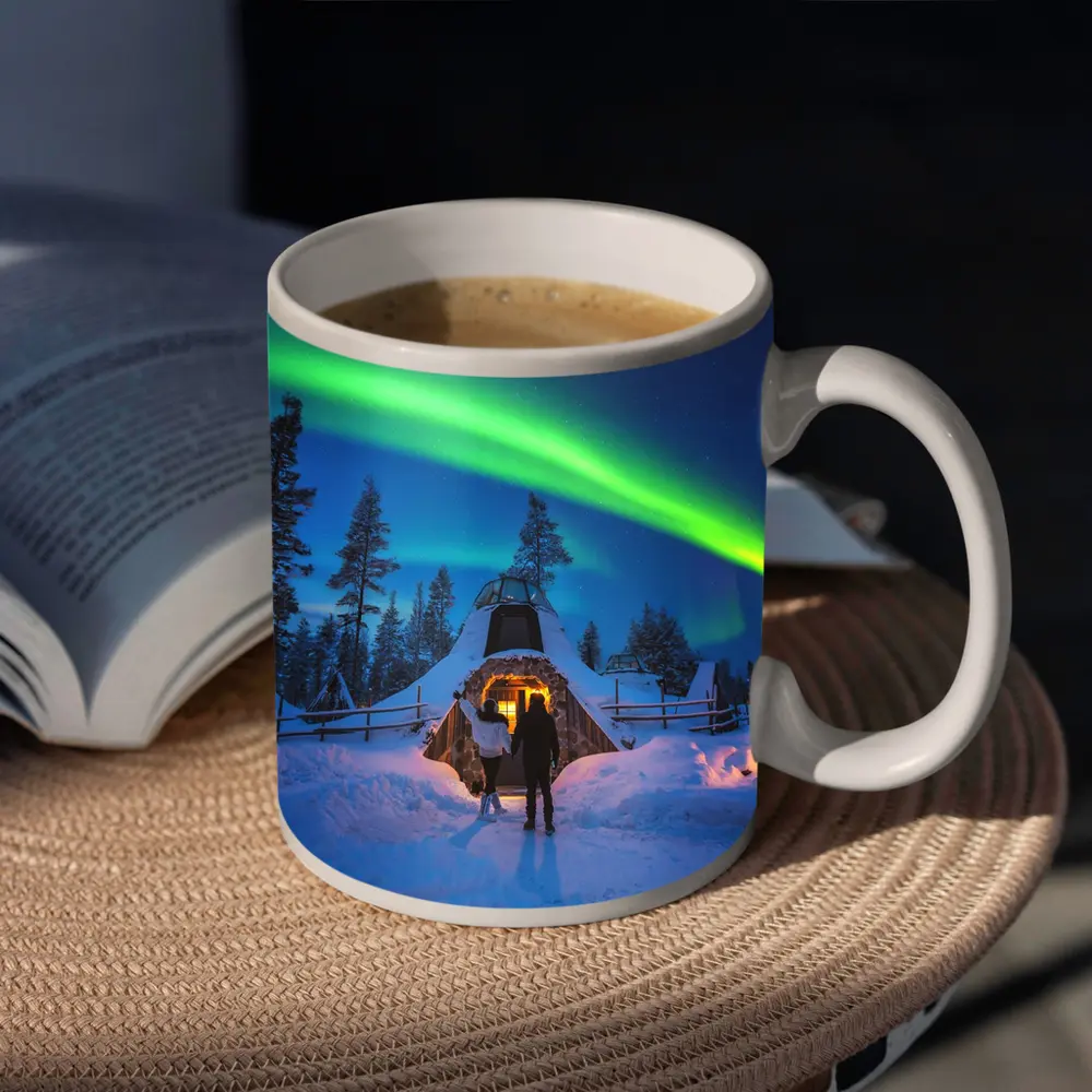 Couple Northern Lights Aurora Winter Forest – Mugs