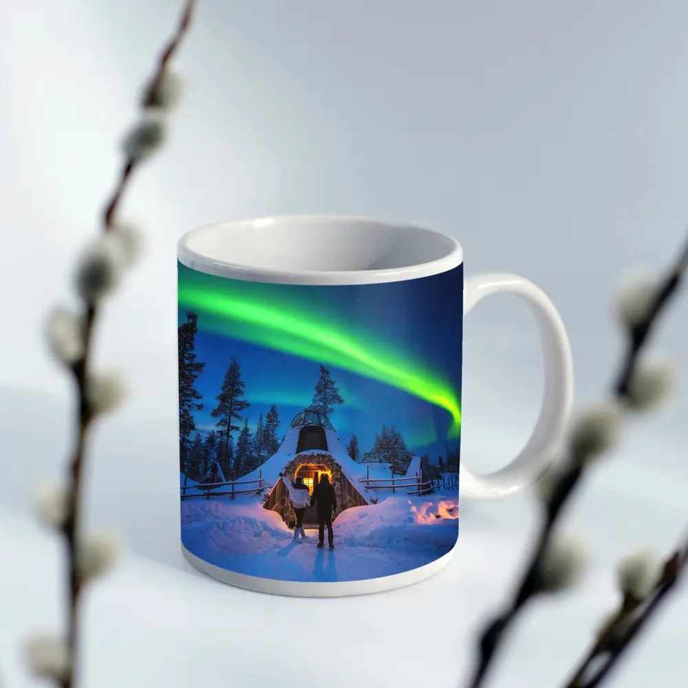 Couple Northern Lights Aurora Winter Forest – Mugs