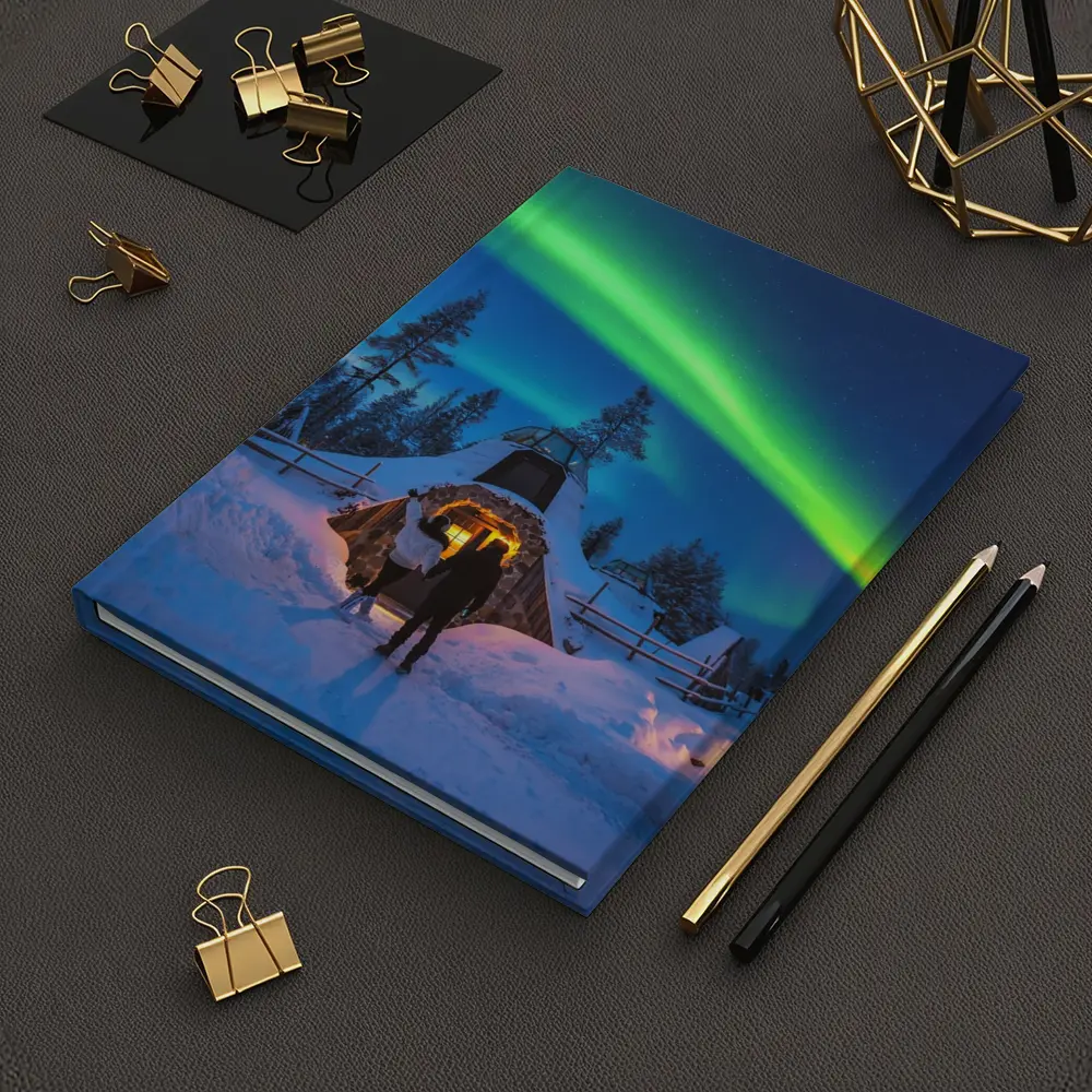Couple Northern Lights Aurora Winter Forest – Notebooks