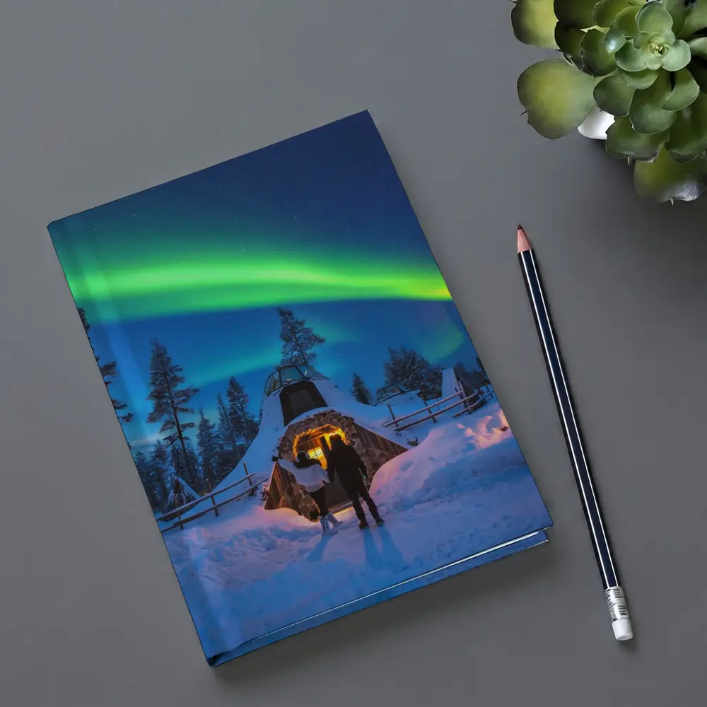Couple Northern Lights Aurora Winter Forest – Notebooks