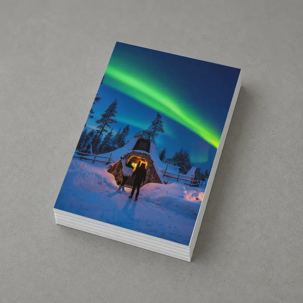 Couple Northern Lights Aurora Winter Forest – Postcards