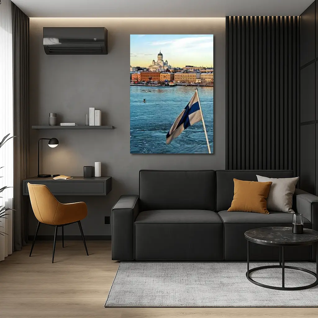 Helsinki Cathedral Finland Flag Harbor View – Wall Art
