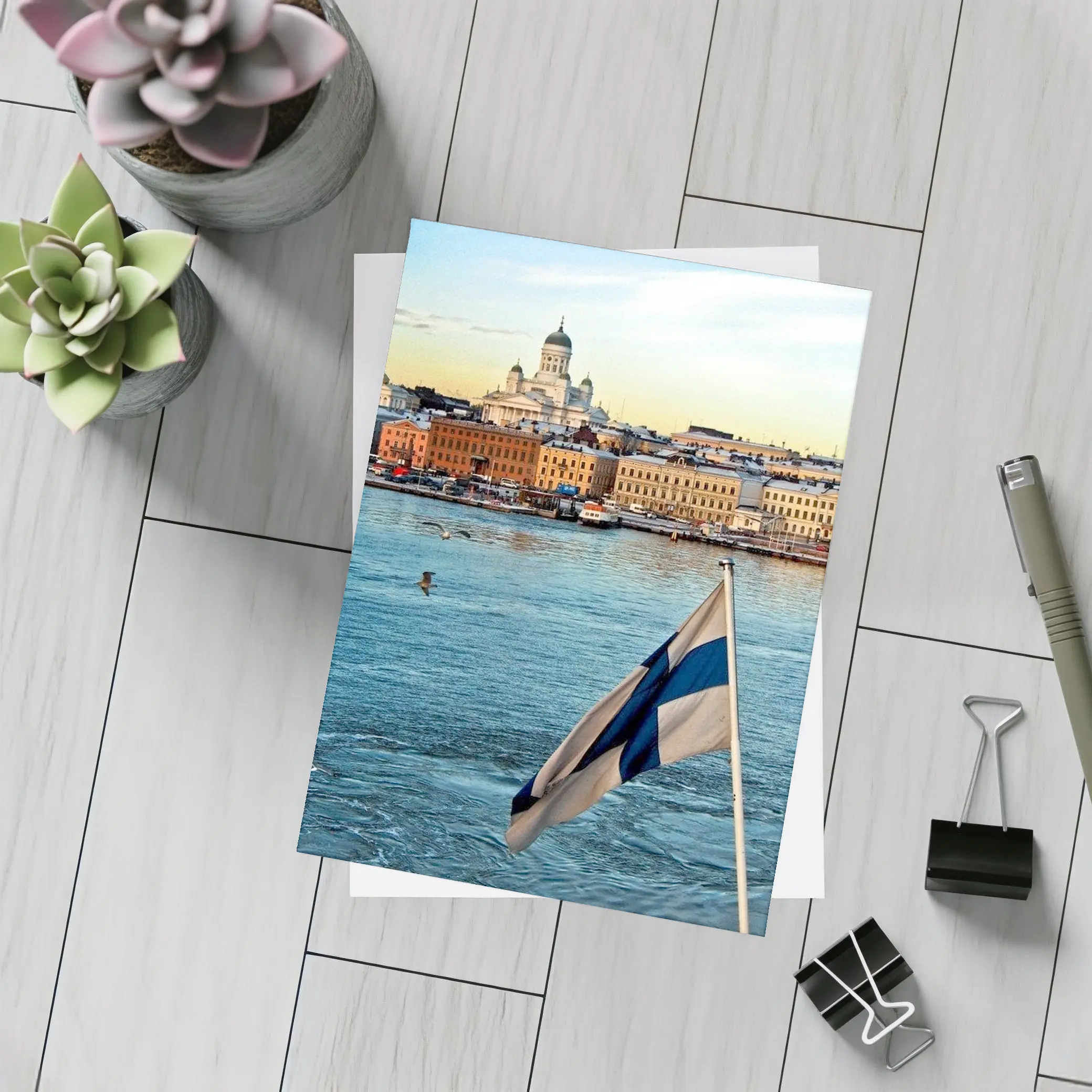 Helsinki Cathedral Finland Flag Harbor View – Postcards