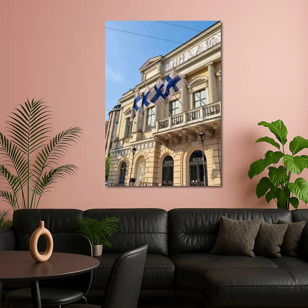 Finnish Flags on Helsinki Neoclassical Building – Wall Art