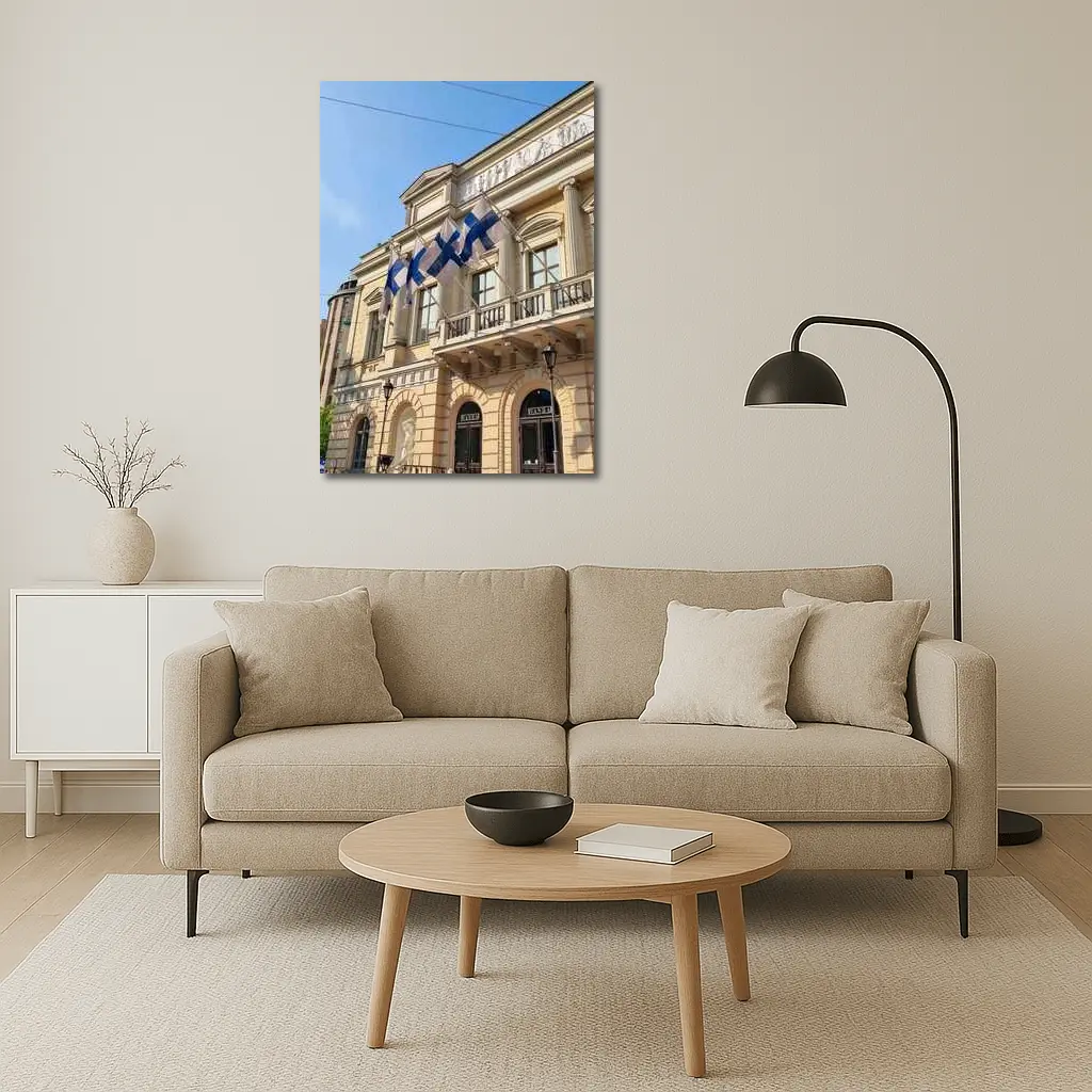Finnish Flags on Helsinki Neoclassical Building – Wall Art