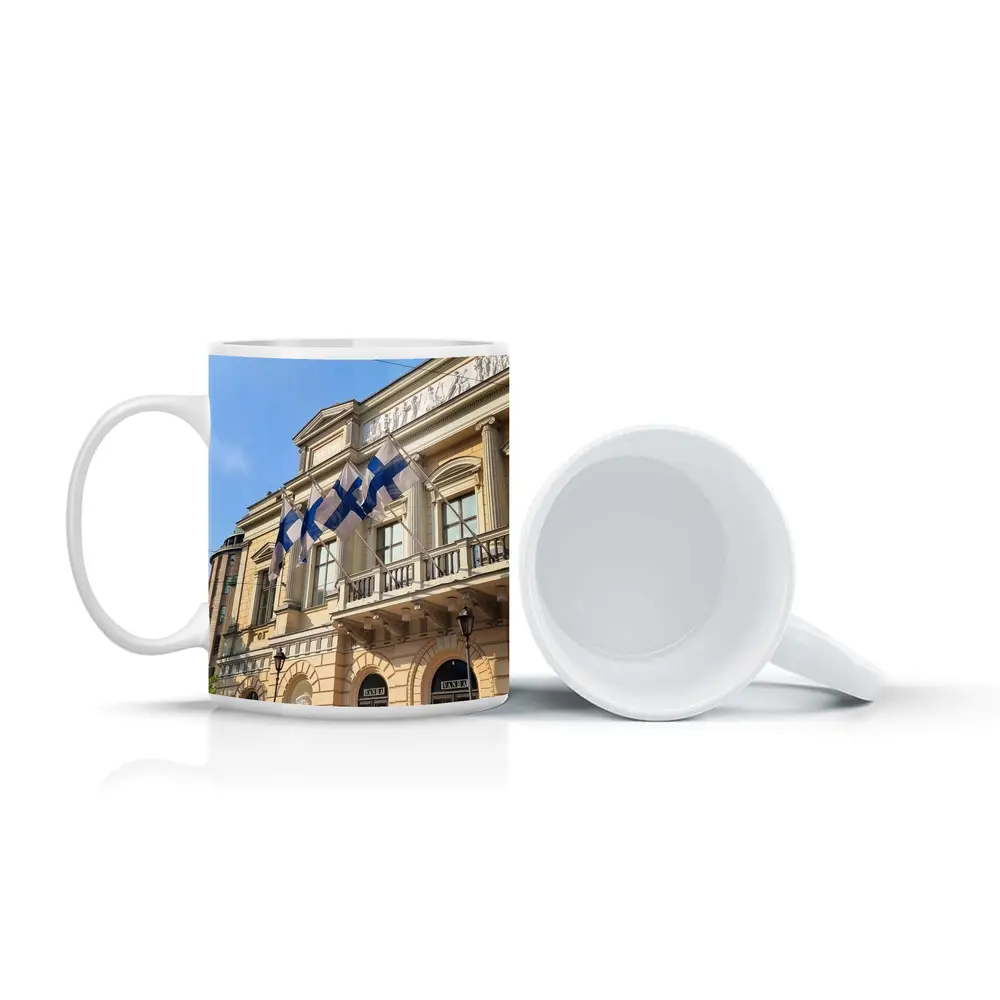 Finnish Flags on Helsinki Neoclassical Building – Mugs