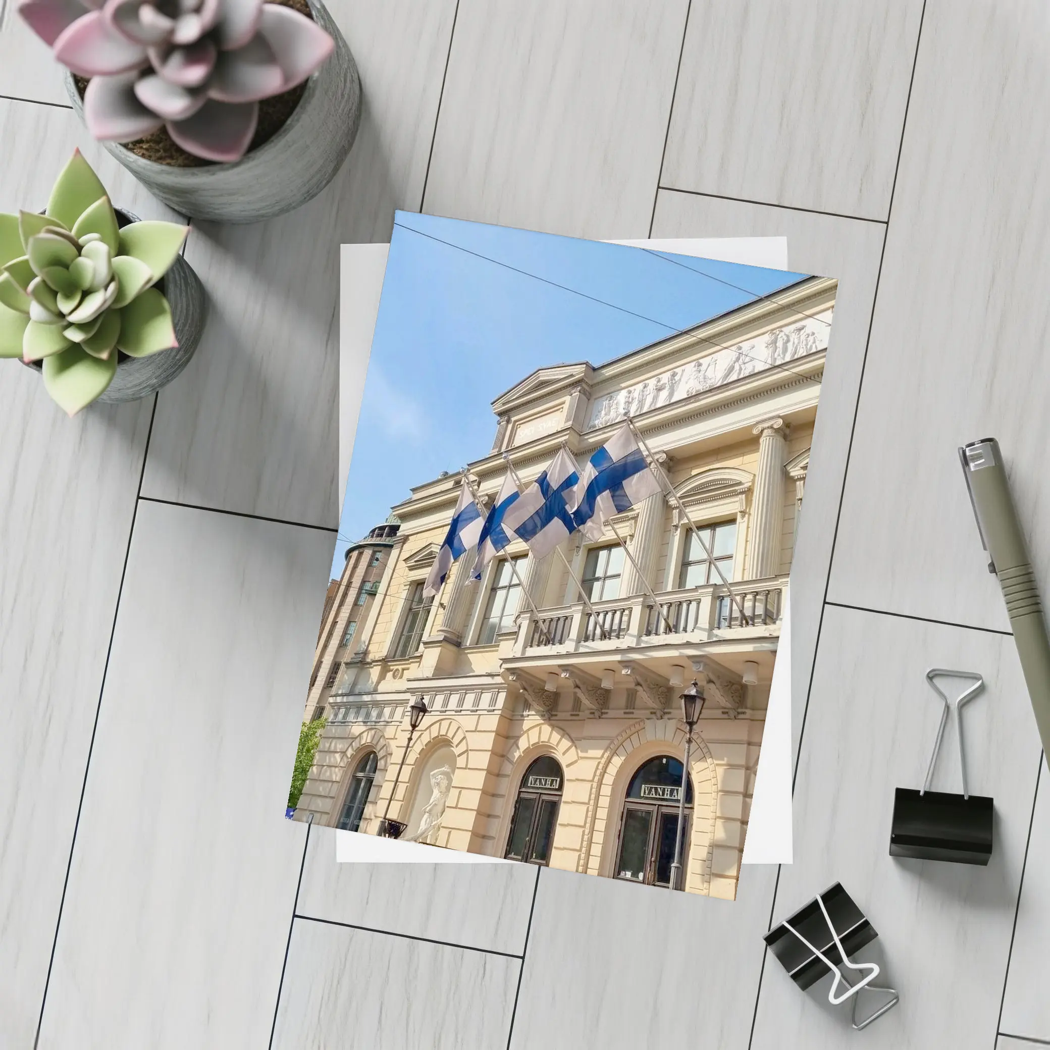 Finnish Flags on Helsinki Neoclassical Building – Postcards