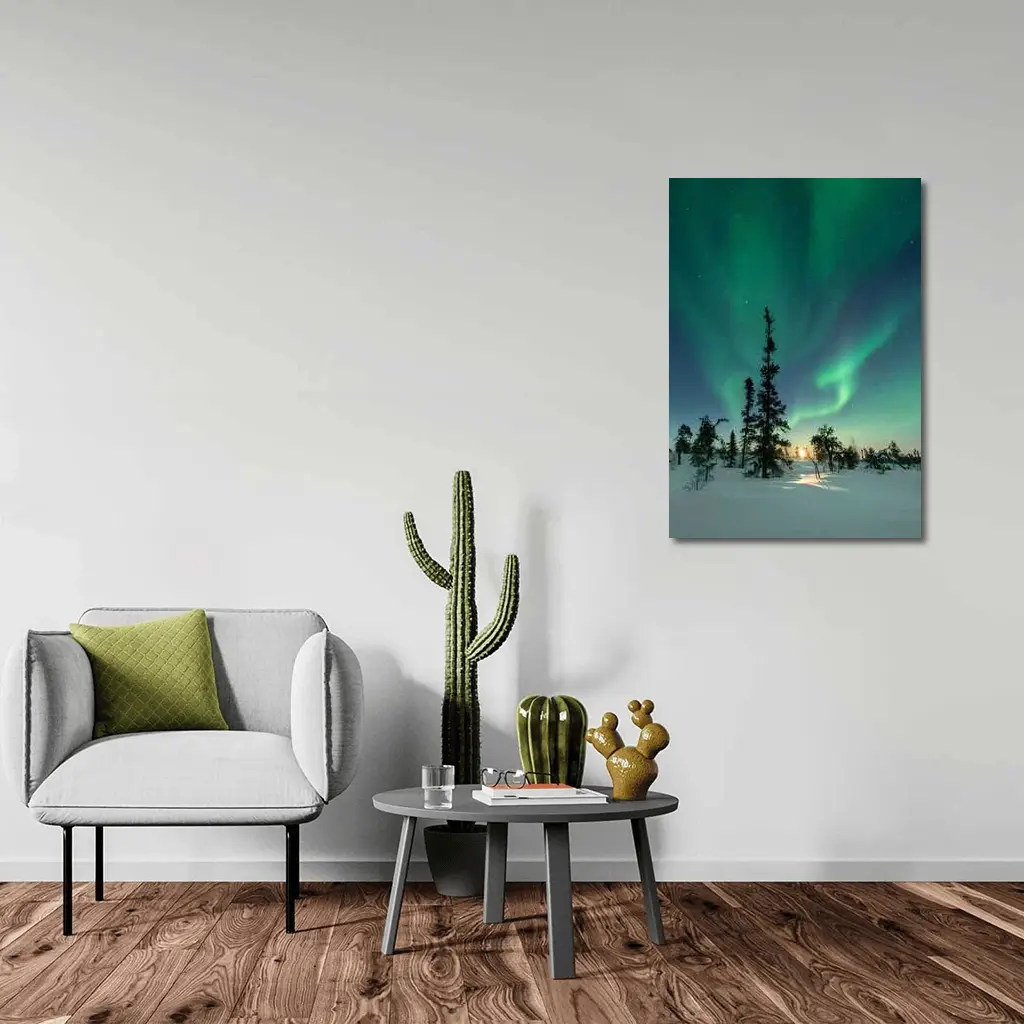 Northern Lights Green Aurora Boreal Winter Forest – Wall Art