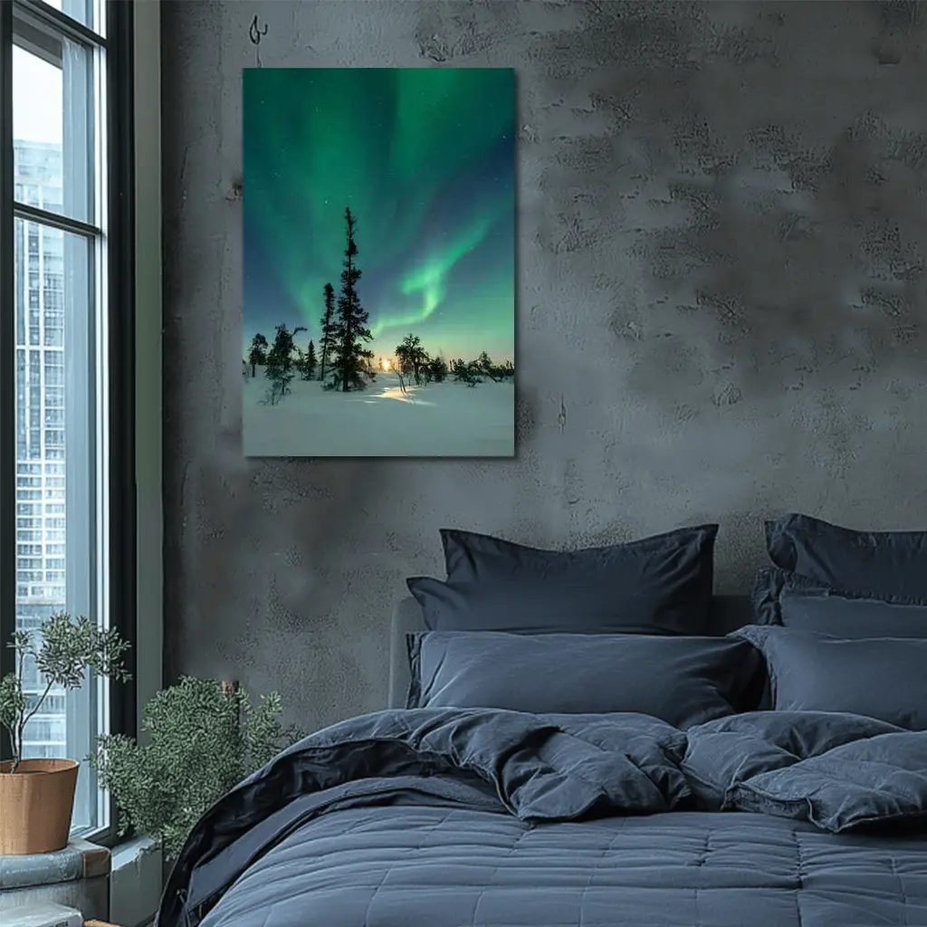 Northern Lights Green Aurora Boreal Winter Forest – Wall Art