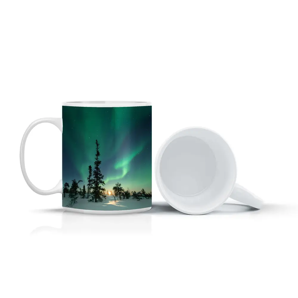 Northern Lights Green Aurora Boreal Winter Forest – Mugs