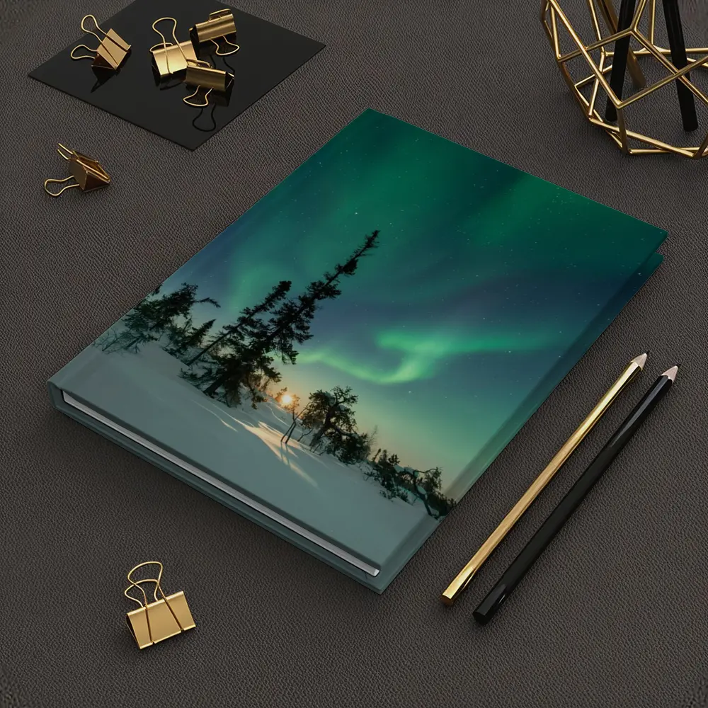 Northern Lights Green Aurora Boreal Winter Forest – Notebooks