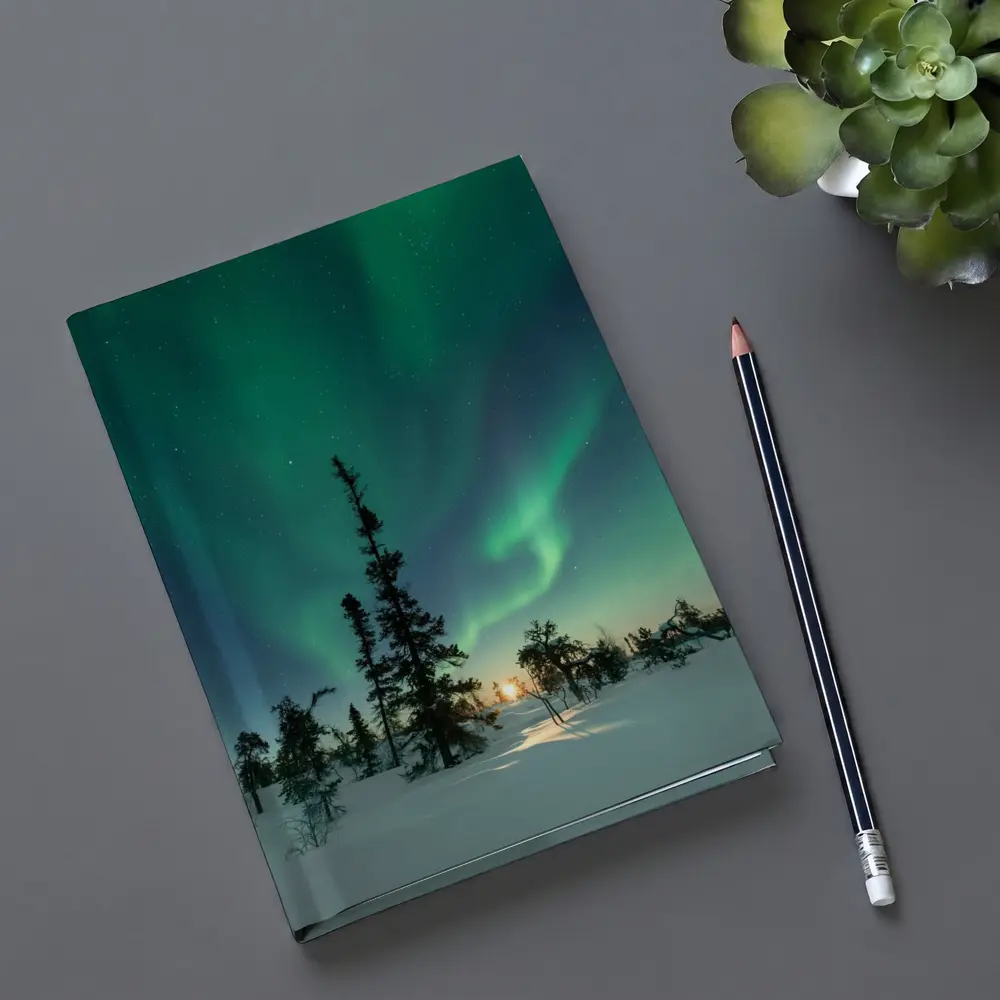 Northern Lights Green Aurora Boreal Winter Forest – Notebooks