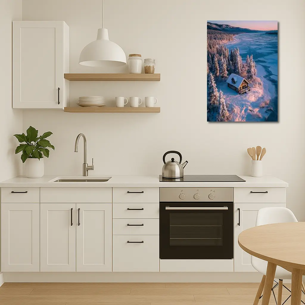 Lone Cabin Snow Covered Frozen Lake Winter – Wall Art