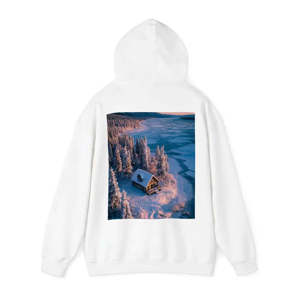 Lone Cabin Snow Covered Frozen Lake Winter – Hoodies
