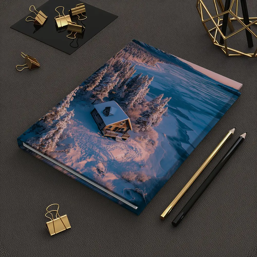 Lone Cabin Snow Covered Frozen Lake Winter – Notebooks