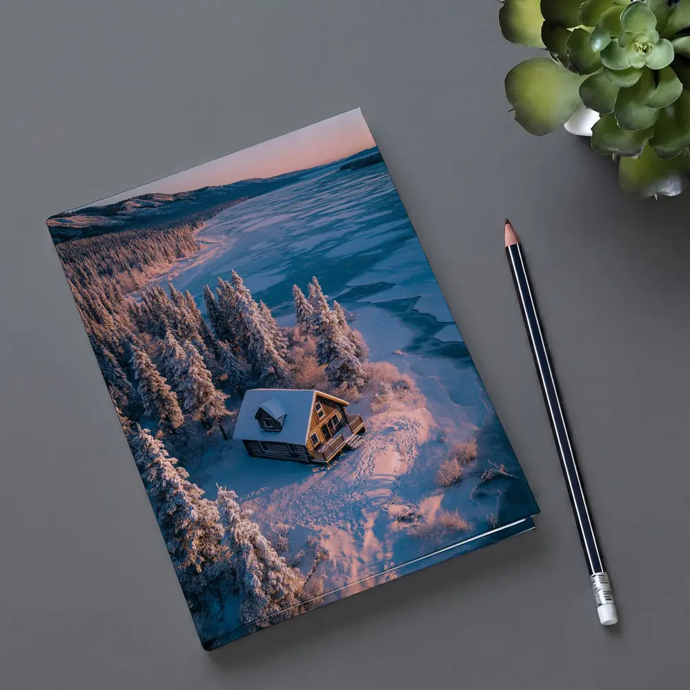 Lone Cabin Snow Covered Frozen Lake Winter – Notebooks