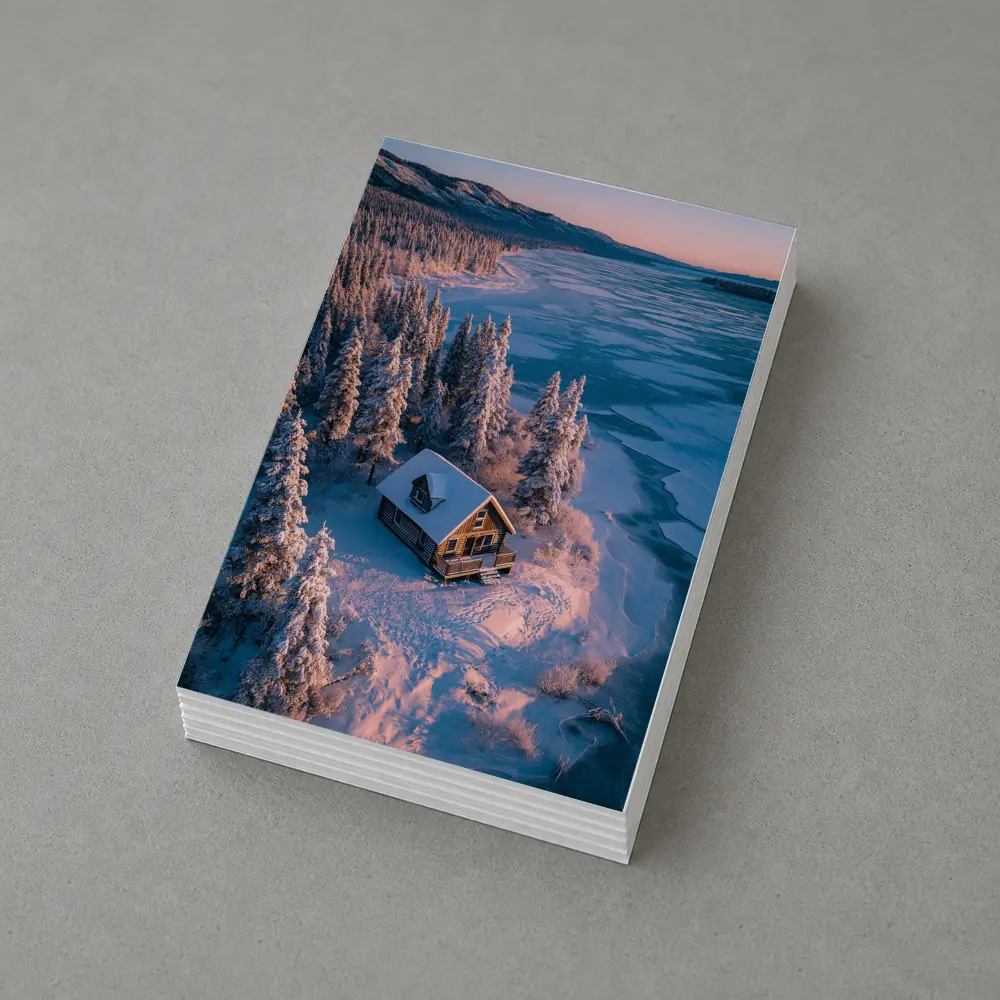 Lone Cabin Snow Covered Frozen Lake Winter – Postcards