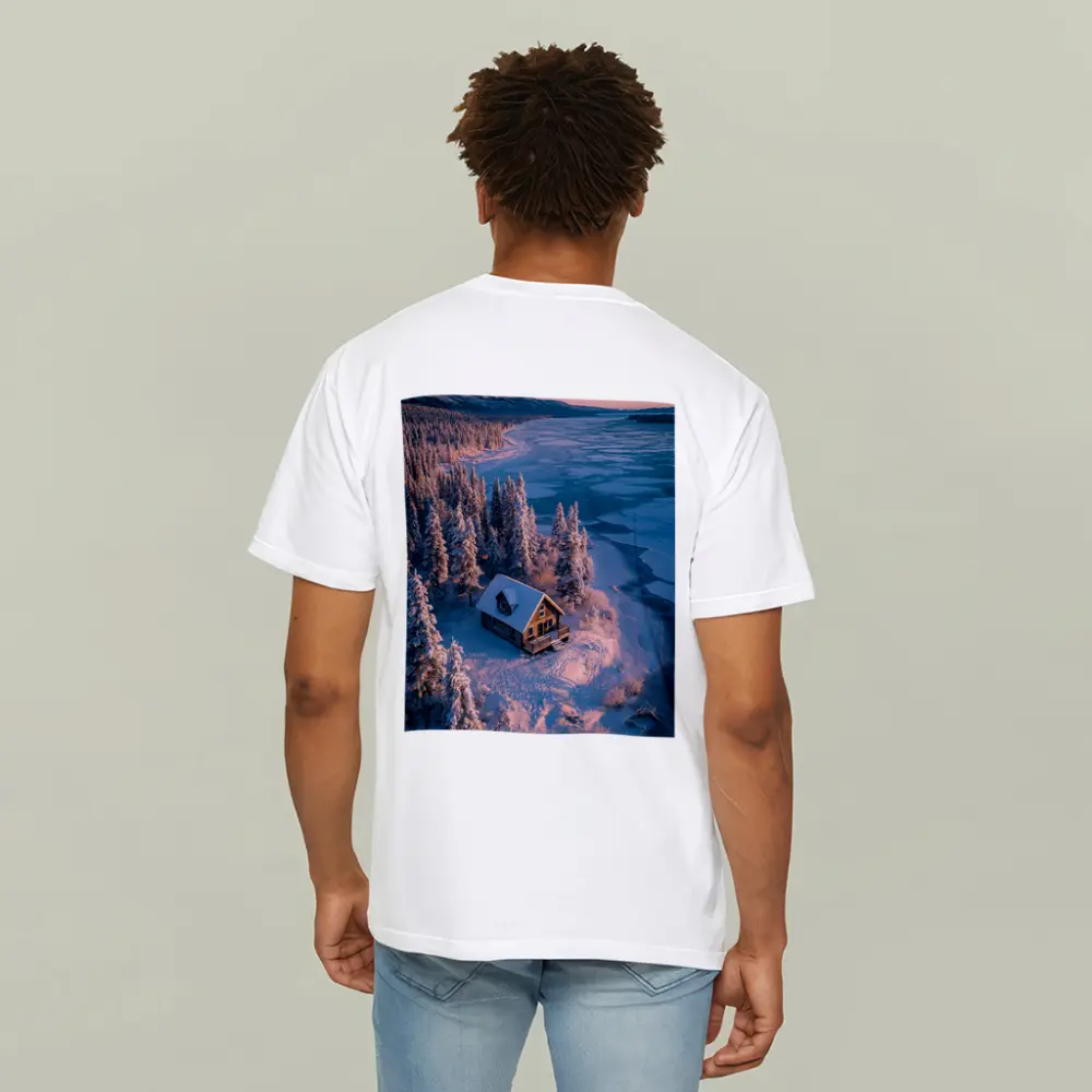 Lone Cabin Snow Covered Frozen Lake Winter – T-Shirts