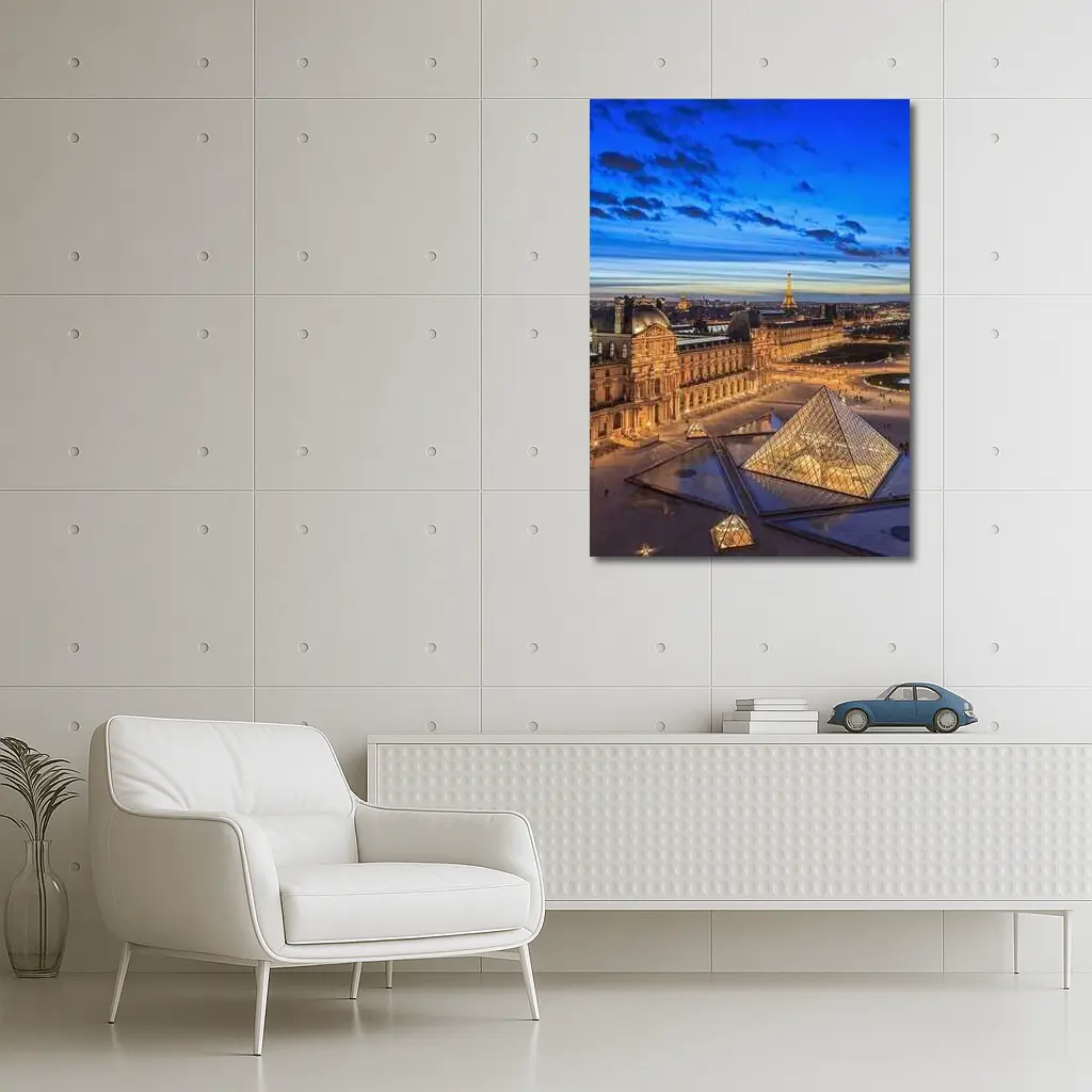 Louvre Museum Paris Eiffel Tower Dusk – Wall Art