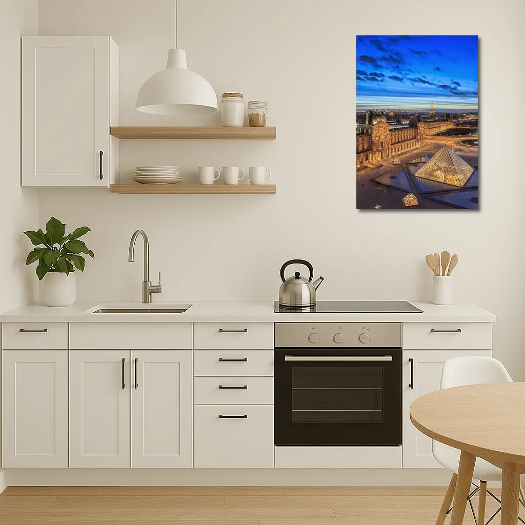 Louvre Museum Paris Eiffel Tower Dusk – Wall Art