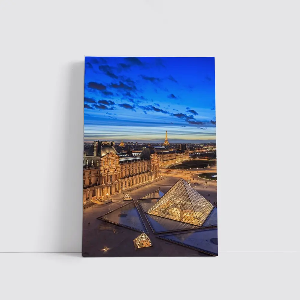 Louvre Museum Paris Eiffel Tower Dusk – Wall Art