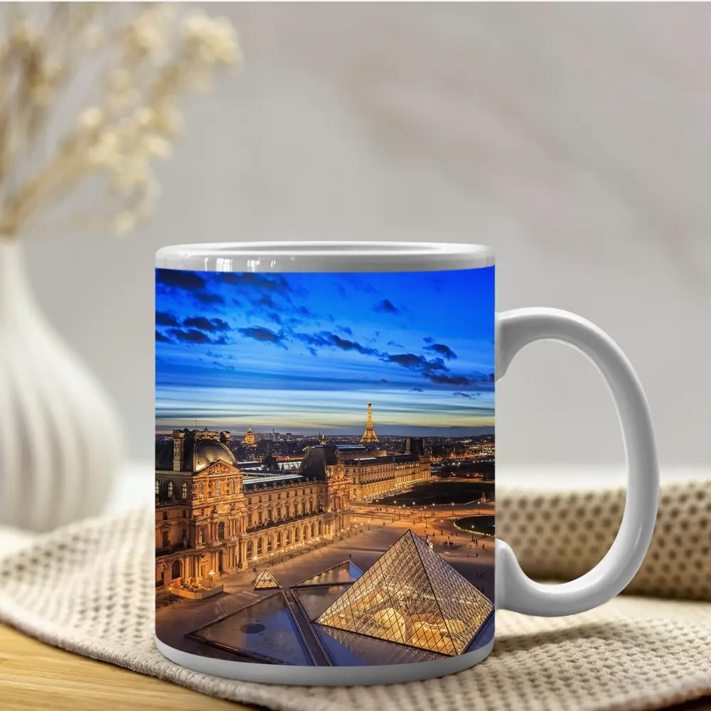Louvre Museum Paris Eiffel Tower Dusk – Mugs