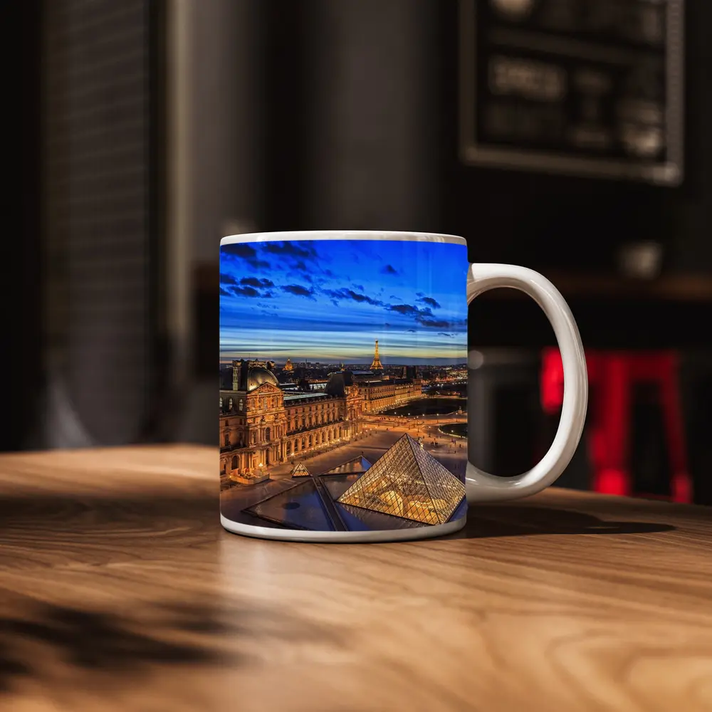 Louvre Museum Paris Eiffel Tower Dusk – Mugs