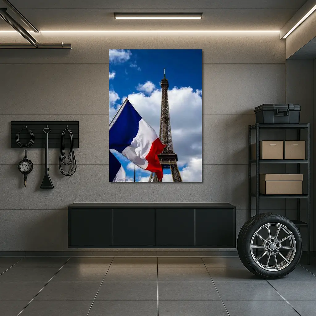 French Flag Eiffel Tower Paris Blue Sky – Wall Art