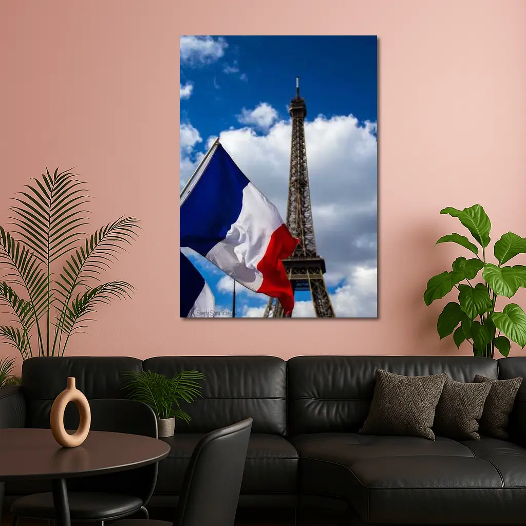French Flag Eiffel Tower Paris Blue Sky – Wall Art