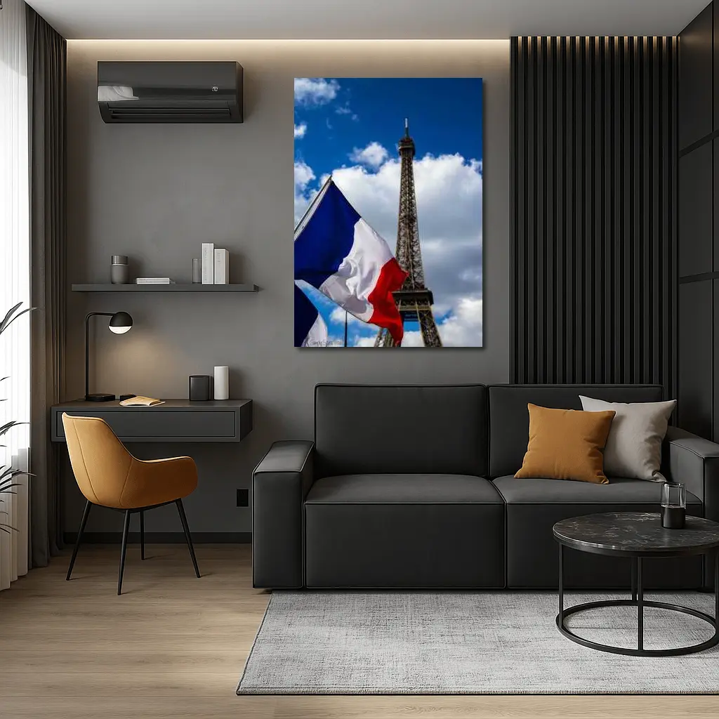 French Flag Eiffel Tower Paris Blue Sky – Wall Art