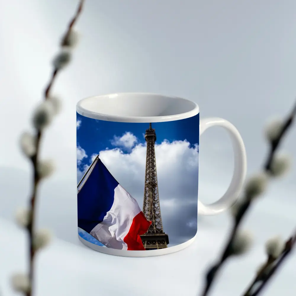 French Flag Eiffel Tower Paris Blue Sky – Mugs
