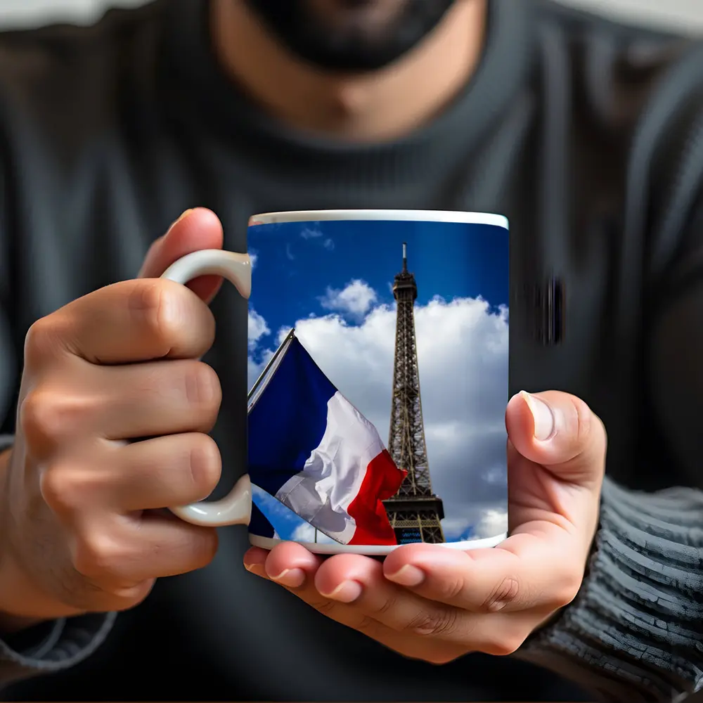 French Flag Eiffel Tower Paris Blue Sky – Mugs