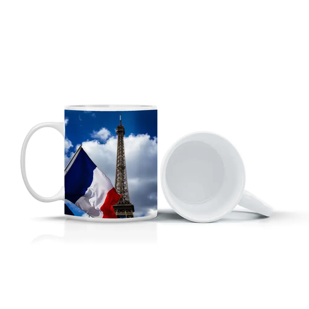 French Flag Eiffel Tower Paris Blue Sky – Mugs