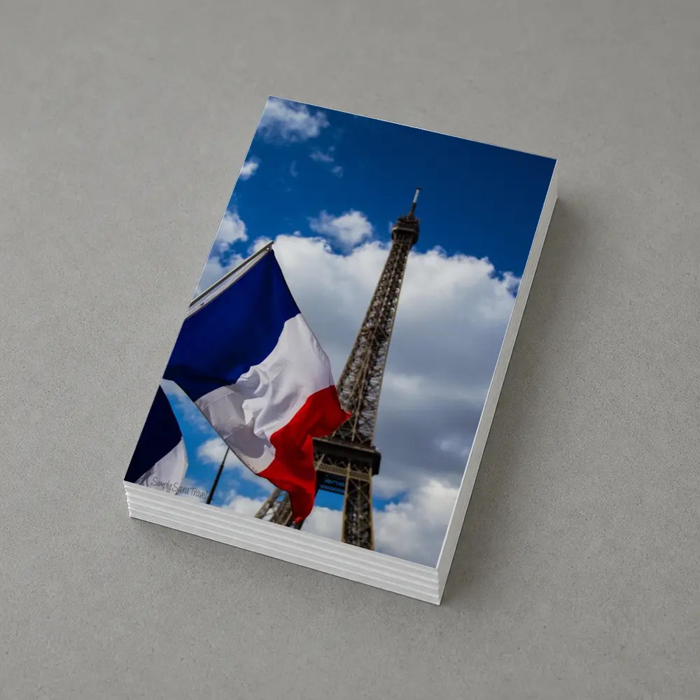 French Flag Eiffel Tower Paris Blue Sky – Postcards