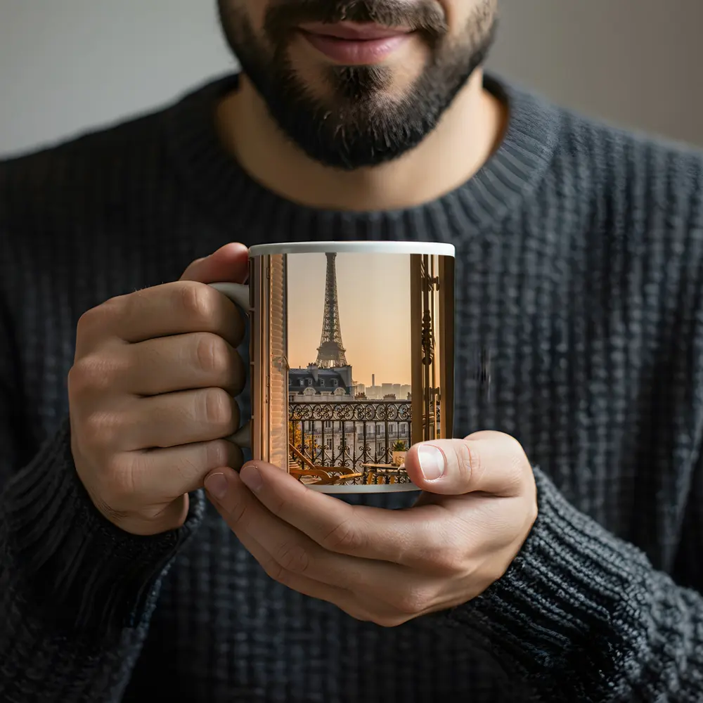 Eiffel Tower View From Paris Balcony – Mugs